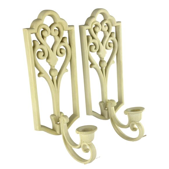 Vintage Homco Ivory Wall Sconces 1982 Plastic Candle Holders Scroll Decor 4229 - Picture 3 of 16